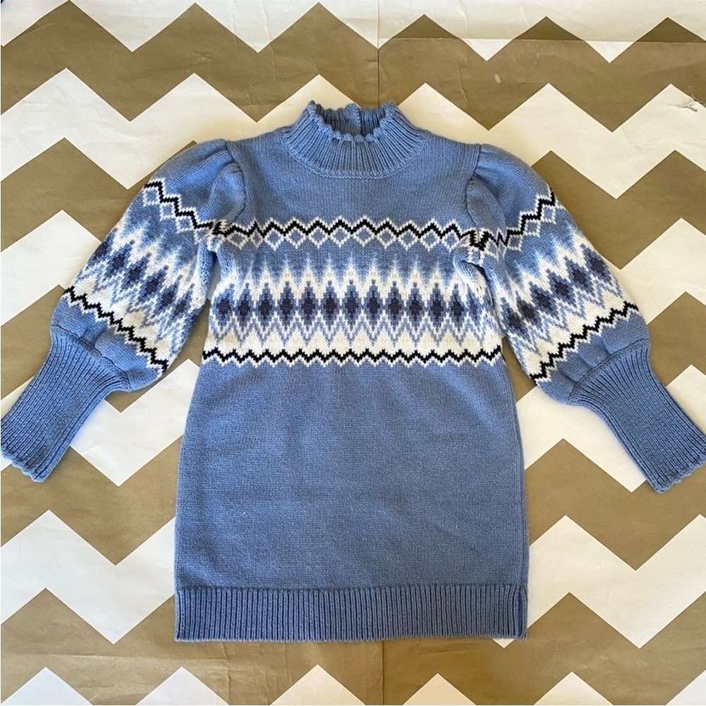 Janie and Jack Blue Knit Dress with White and Black Accents